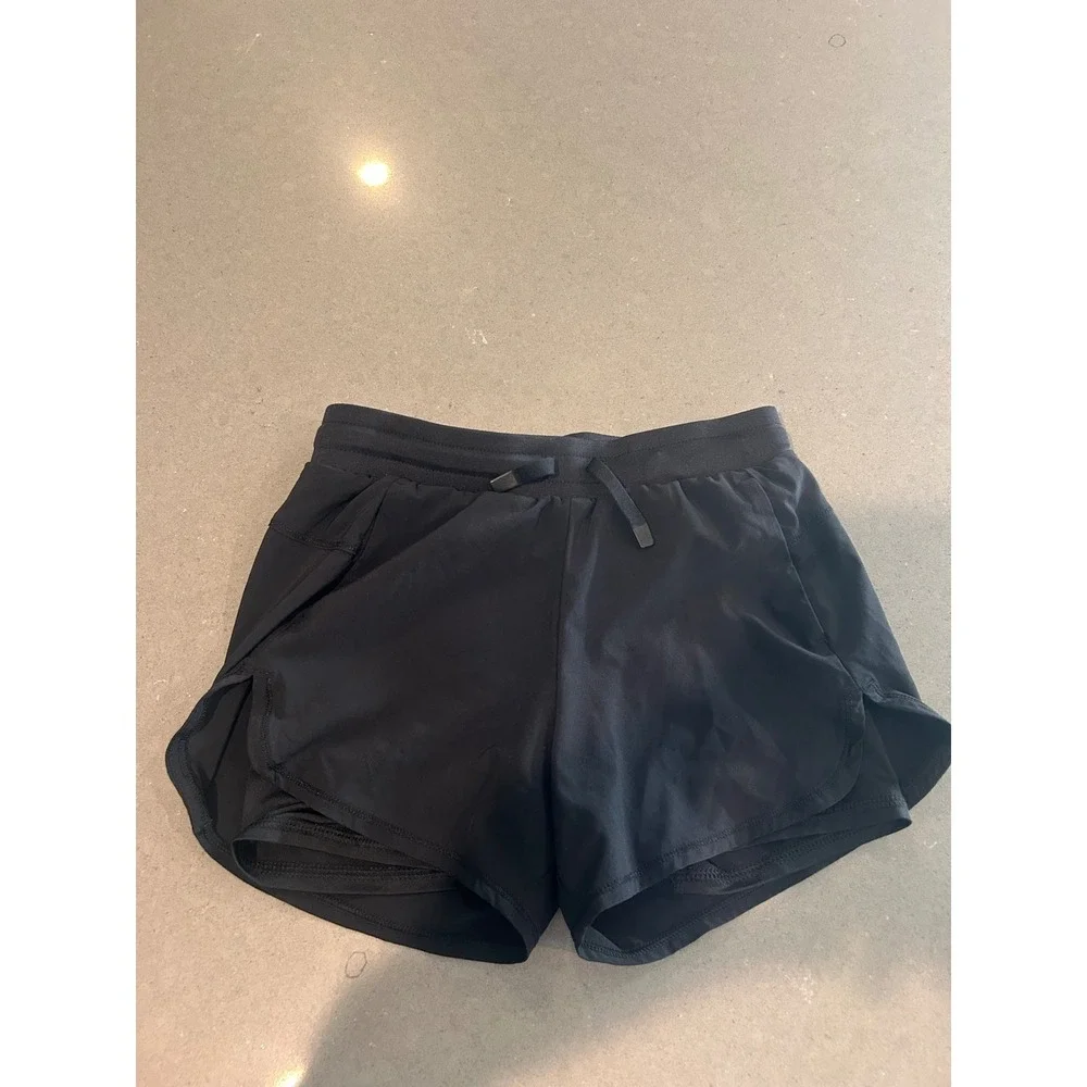All In Motion Girls Black Active Running Shorts Medium‎ 7/8 Drawstring Layered